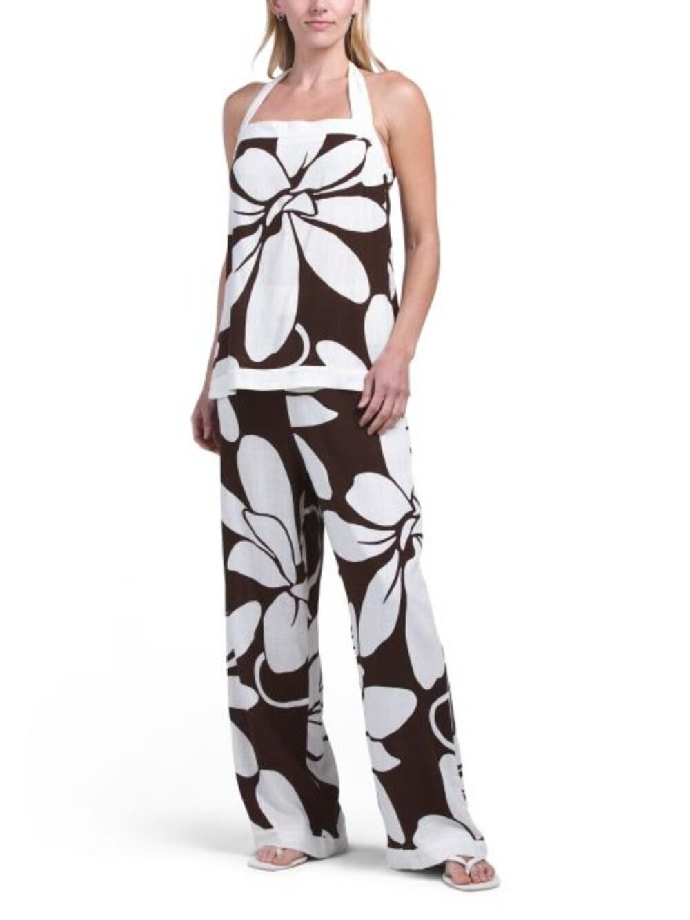 WHITE CLOSET Linen Blend 2pc Halter Top And Pants Set